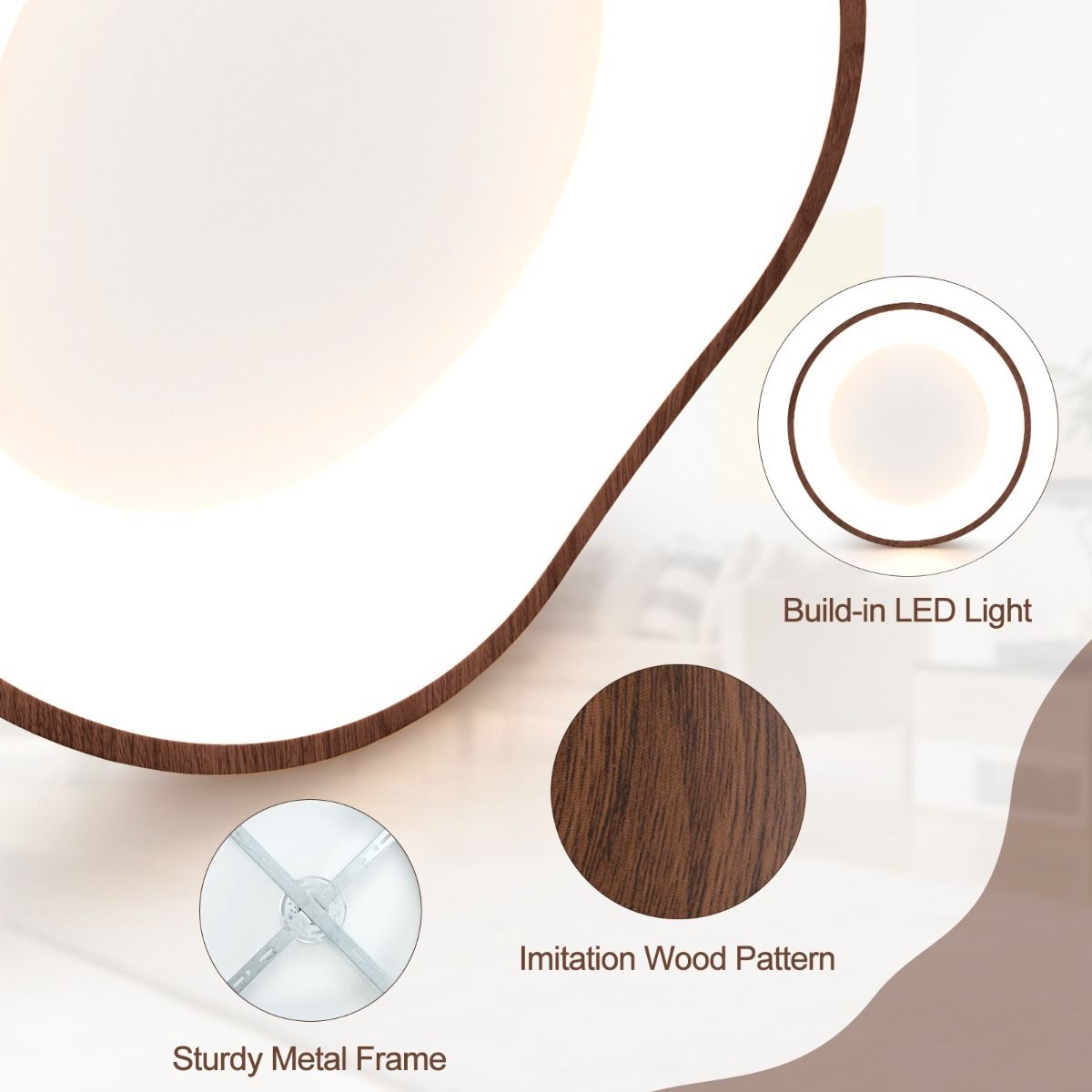 Plafonnier LED Coast - design moderne - imitation bois - lumière blanche chaude 24 W - 41,5 x 41,5 x 10 cm - marron