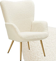 tectake® Fauteuil à oreilles de style scandinave - Teddy chair Hygge - Chaise de salon, chambre à coucher - Chaise longue - Pieds en métal doré - Capacité jusqu'à 150 kg - Crème