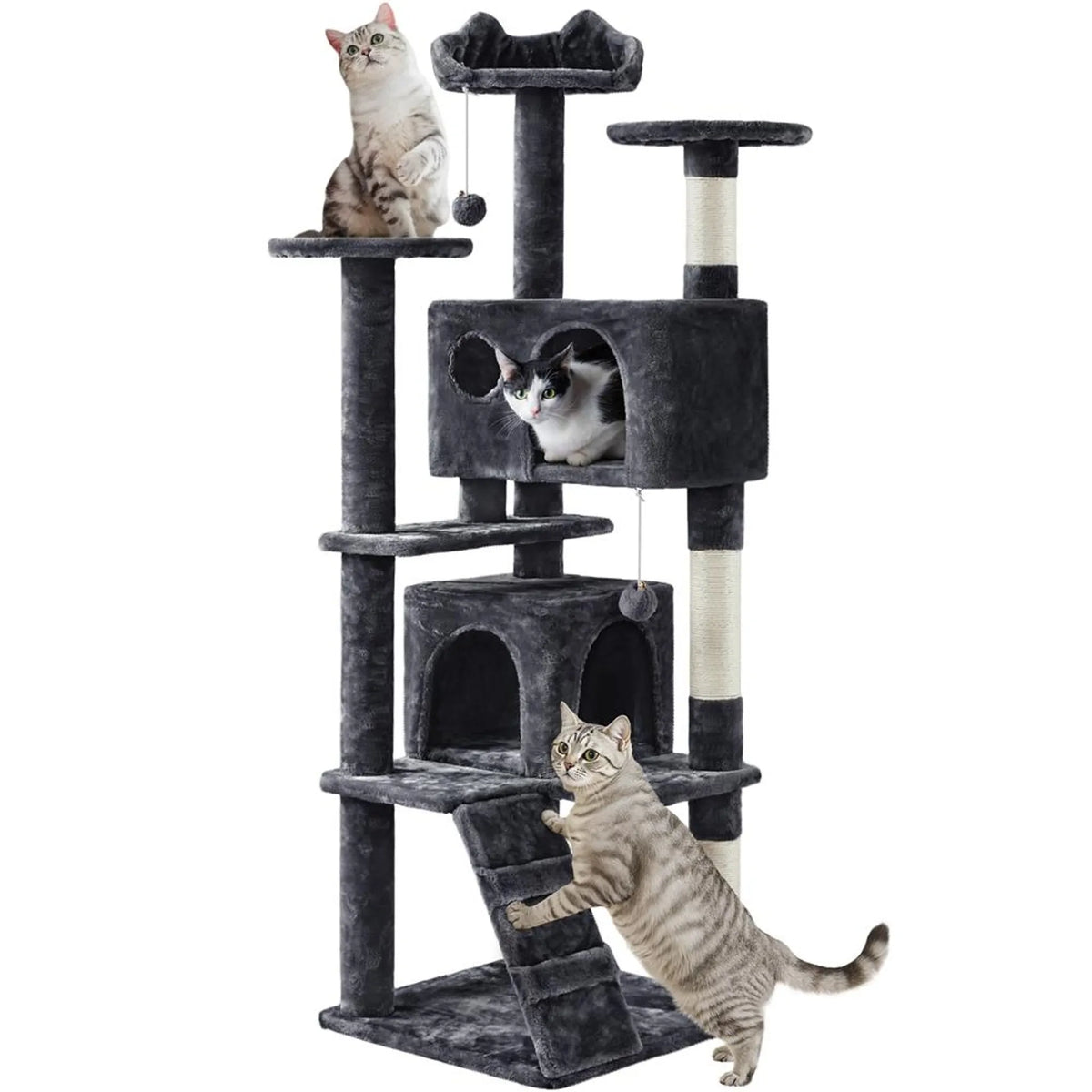 Arbre à chat Yaheetech avec 2 grottes - 158 cm de haut - 49 x 49 cm - Noir