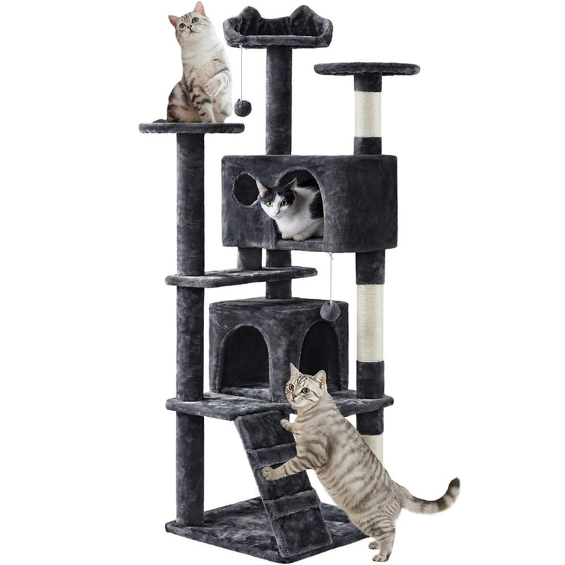 Arbre à chat Yaheetech avec 2 grottes - 158 cm de haut - 49 x 49 cm - Noir