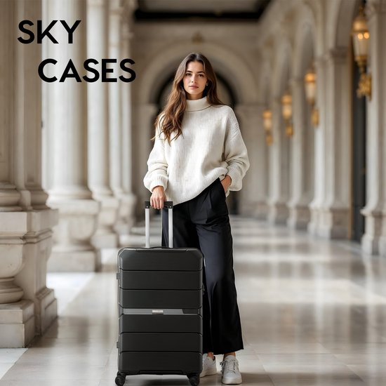 SKYCASES Urban Adventurer - Grande valise de voyage - Verrouillage par numéro - 49x30x75cm - 110L - Valise de voyage avec verrouillage de valise - Roues pivotantes - Noir V2