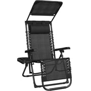 Chaise longue Yaheetech Zero Gravity - Pliable, avec pare-soleil et porte-gobelet - Noir - 166 x 64 x 70 cm