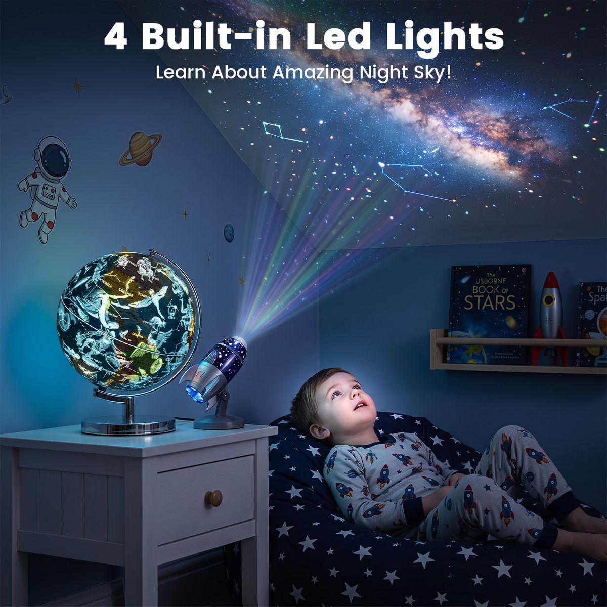 Globe terrestre lumineux Coast - avec les constellations - socle en métal - bleu - 23 cm