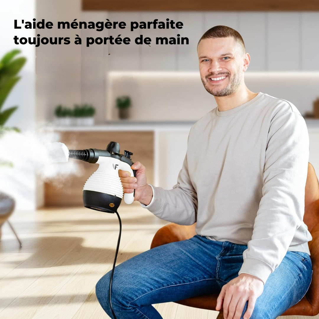 Nettoyeur vapeur à main – Réglage de la vapeur – Comprend 10 accessoires – Réservoir de 350 ml – Blanc