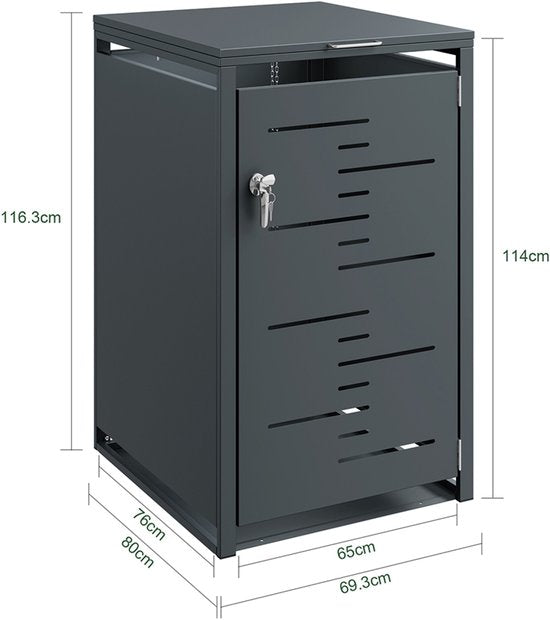 Armoire à poubelles SoBuy - Armoire à poubelles en métal gris foncé avec serrure et porte perforée - Toit rabattable | OGS63-DG