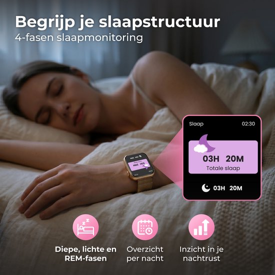Montre connectée Nuvance pour femme - Montre podomètre pour femme - Cardiofréquencemètre - Montre de sport - Compatible iOS/Android - Écran AMOLED - 5 bracelets inclus - Couleur or