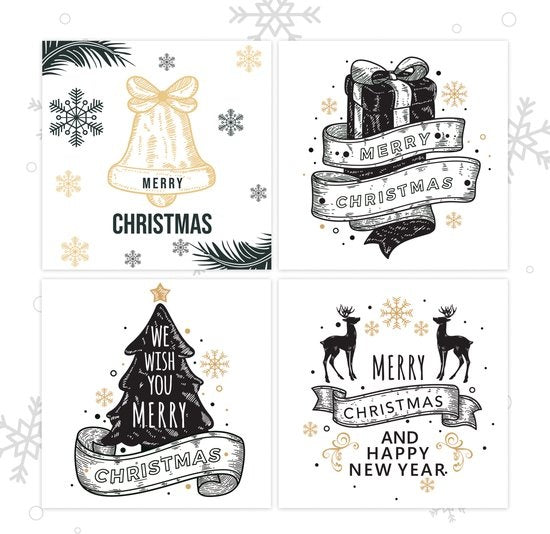 Giftmas Cartes de Noël - Cartes de vœux - 52 pièces - Avec enveloppes et autocollants - 10x10cm
