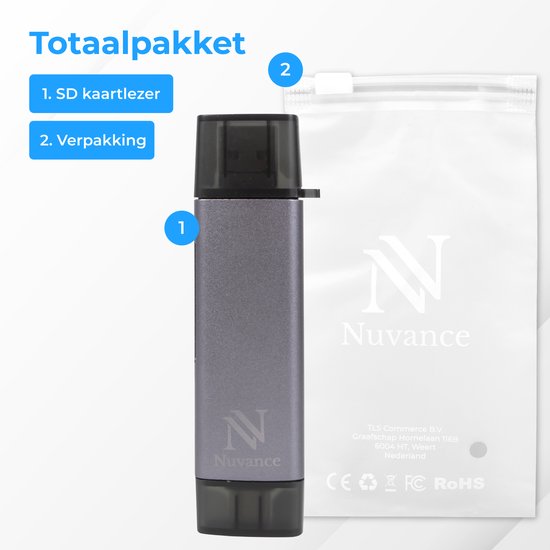 Nuvance - Lecteur de carte SD - Clé USB - Lecteur de carte SD USB C - Lecteur de carte - Micro USB - Lecteur de carte mémoire - Adaptateur Micro SD - Lecteur de carte SD - Lecteur de carte Micro SD - USB 3.0 - Convient à tous les Smartphones et Ordinateur