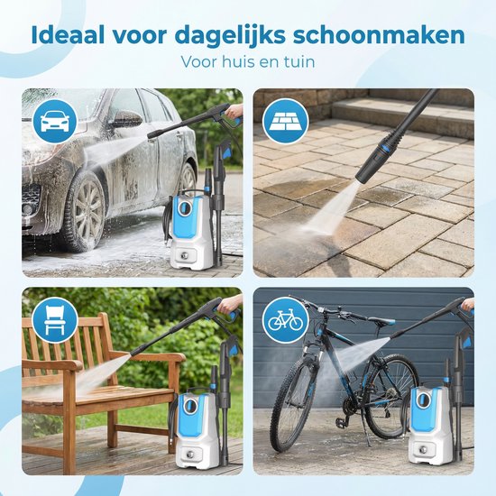 Nettoyeur haute pression Lugia Jet+ 1 300 W – 90 bars – Compact et puissant – Avec pistolet de pulvérisation et réservoir de savon – Pour la voiture, la terrasse et le jardin