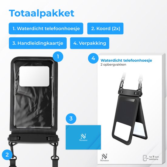 Étui étanche 2 en 1 pour téléphone Nuvance avec cordon - Universel jusqu'à 7 pouces - Étui Drybag - Double fermeture à clip