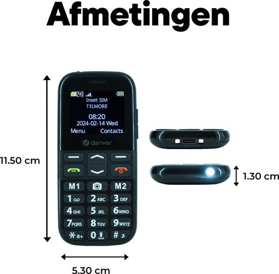 Denver Seniors Mobile Phone 4G - Grandes touches - Touche SOS - Grandir sans smartphone - Station de recharge - GSM - Full NL et FR - BAS18600L