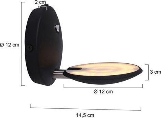 Steinhauer Zenith LED - Applique murale moderne - Noir - H:12cm - Ø:12cm - Universel - Pour l'intérieur - Métal - Appliques murales - Chambre à coucher - Salon