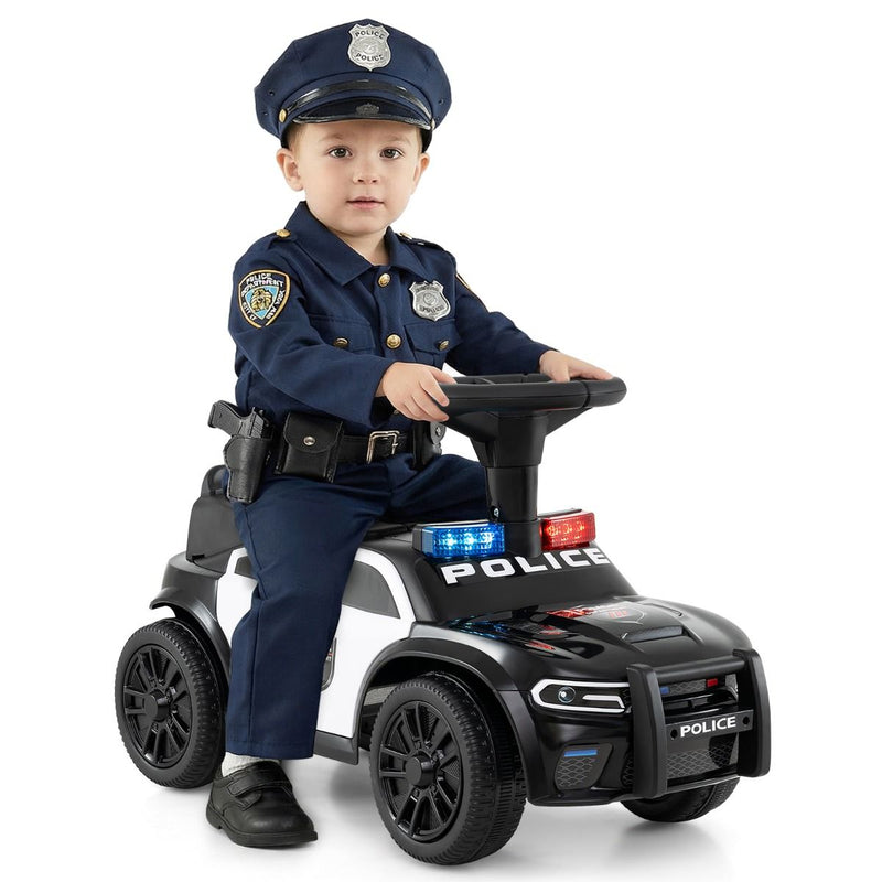 Voiture de police électrique Coast pour enfants - Gyrophares et musique - Espace de rangement sous le siège - Noir