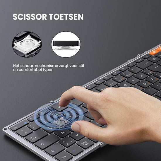 Clavier Bluetooth pliable - Clavier sans fil pleine taille - Clavier de voyage portable - Pour ordinateur portable, tablette, iPad, Smartphone, Windows, Android & iOS - Space Grey