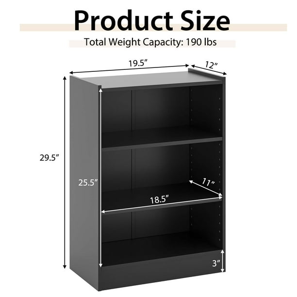 Coast Open Bookcase Noir avec étagères coulissantes 49.53x30.48x74.93cm
