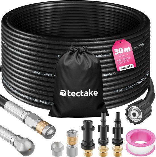 tectake® sewer hose - pipe cleaning hose 2x pipe cleaning nozzle - drain cleaner for pressure washers - pipe cleaning - drain line - sewer cleaner - toilet cleaner - 30 metres