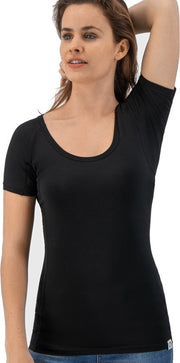 Anti Sweat Shirt - Fibershirts® - Coussinets d'aisselles cousus - Maillot de corps - Noir - Col rond - Femmes - Taille S