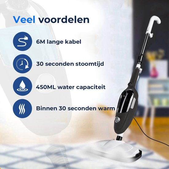 Nettoyeur vapeur 2 en 1 - Nettoyeur vapeur à main - Nettoyeur de taches - Avec 8 accessoires et 2 chiffons en microfibre - Nettoyage de canapés, sols, salles de bain et tapis - Noir