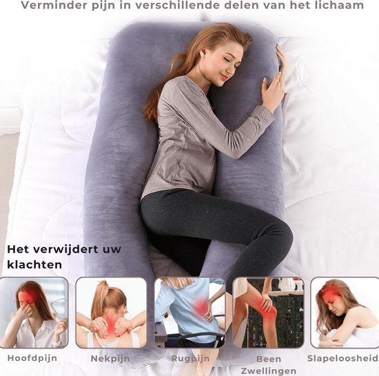 Oreiller de grossesse - XXL en forme de U - Oreiller de corps - Oreiller pour dormir sur le côté - Housse en peluche - Oreiller d'allaitement - 280 cm - Fermeture à glissière - Rheme
