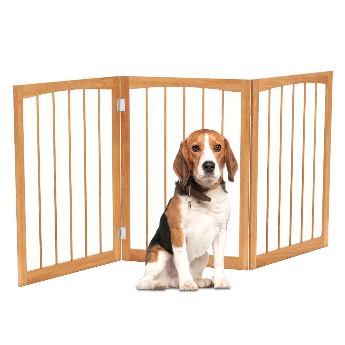 Barrière de sécurité pour chiens Coast - Barrière de protection pliable en 3 parties - bois naturel - 76 cm de haut