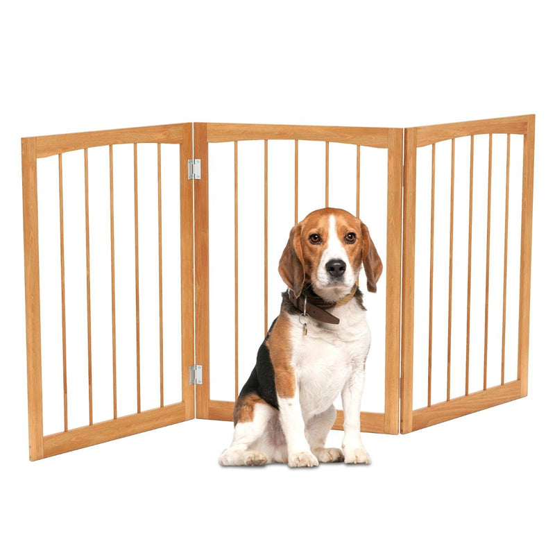 Barrière de sécurité pour chiens Coast - Barrière de protection pliable en 3 parties - bois naturel - 76 cm de haut