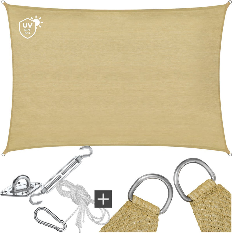 tectake Toile d'ombrage rectangulaire Sunny - 2 x 3 m - Couleur sable