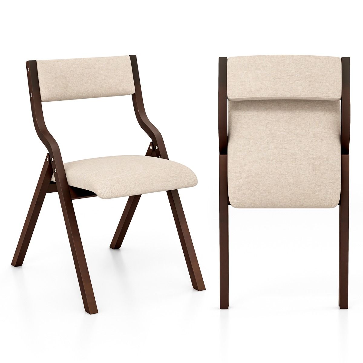 Lot de 2 chaises de salle à manger Coast - Pliantes - Structure en bois massif - Café et beige