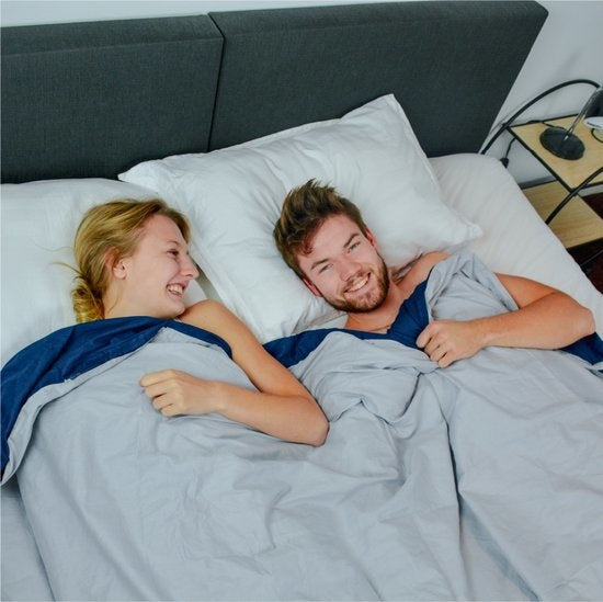 Housse de couverture lestée - EL-Life - 200 x 200 cm - 100% coton - gris et bleu