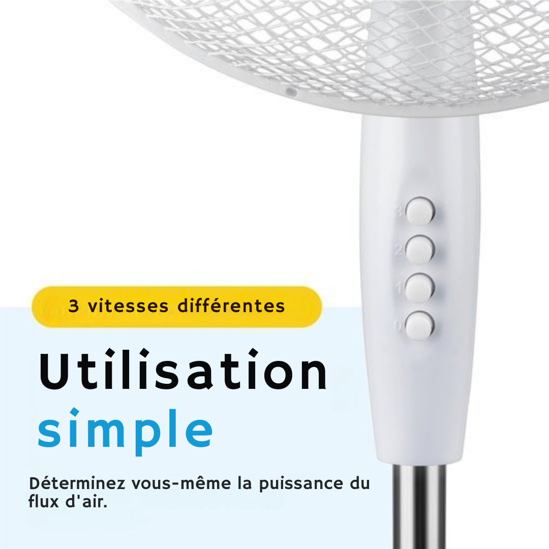 BRASQ Ventilateur trépied - 40 cm - Blanc - Réglable en hauteur - 3 vitesses - 40 watts