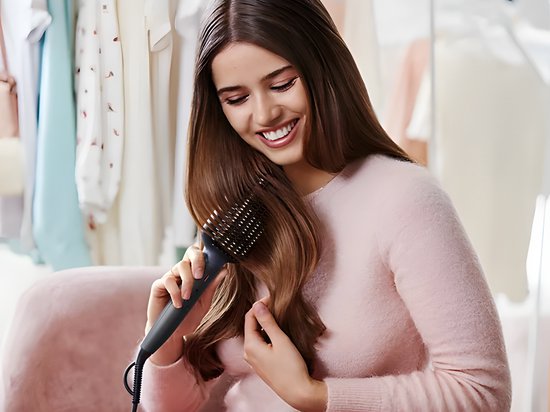 Brosse lissante Philips StyleCare Essential BHH885/00 - Revêtement en céramique - Ionisation - ThermoProtect - Bleu foncé