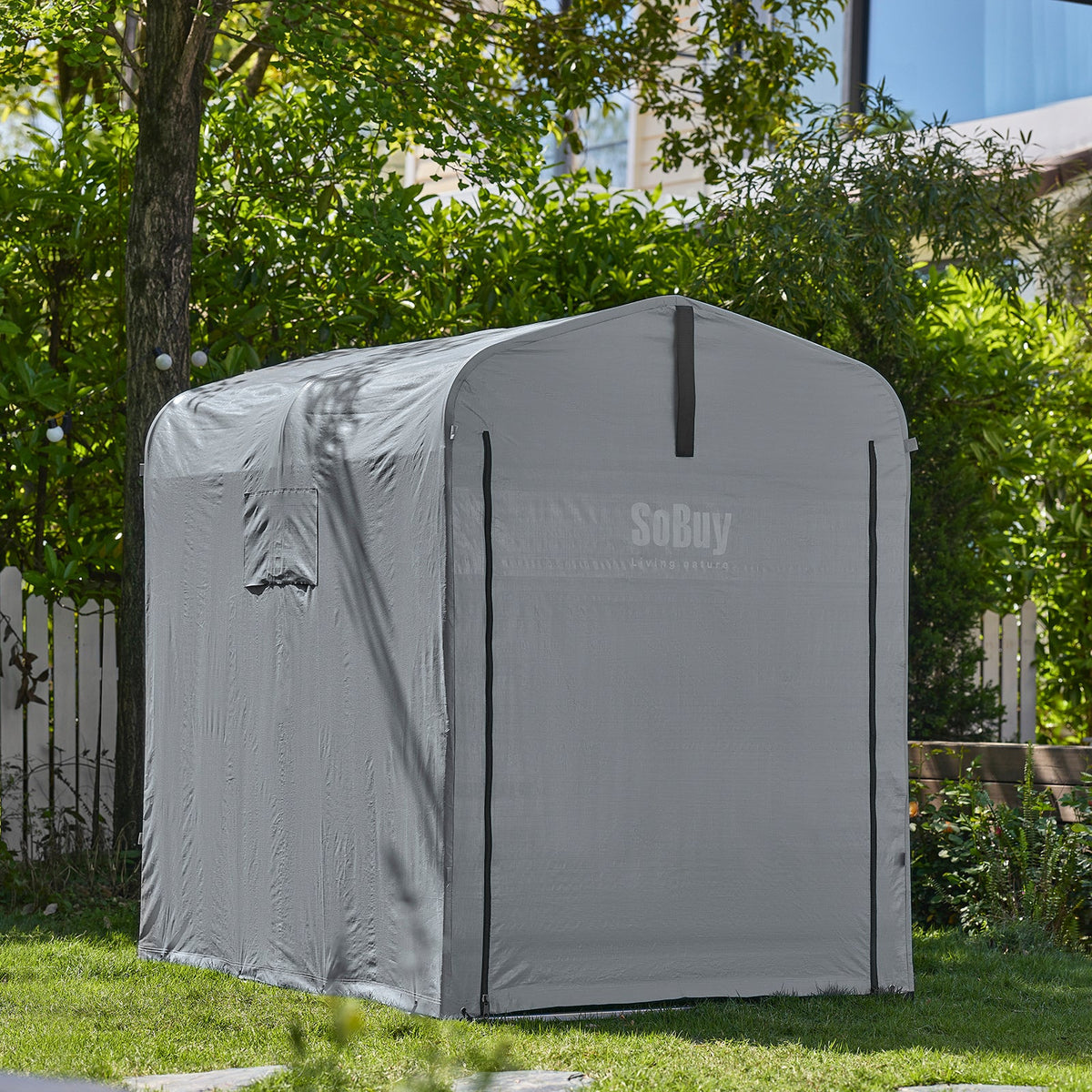 sobuy Abri de jardin extérieur - abri motorisé étanche avec crochets - abri vélo et rangement outils - gris - 120 × 176 × 163 cm