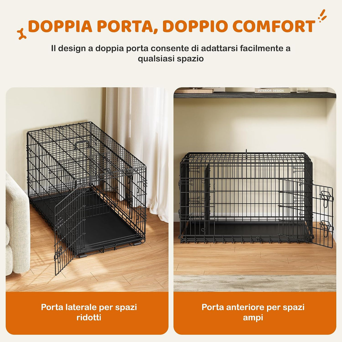 Cage pliable pour chien Yaheetech - Noire - 107 x 60 x 66 cm - Avec séparateur, double porte