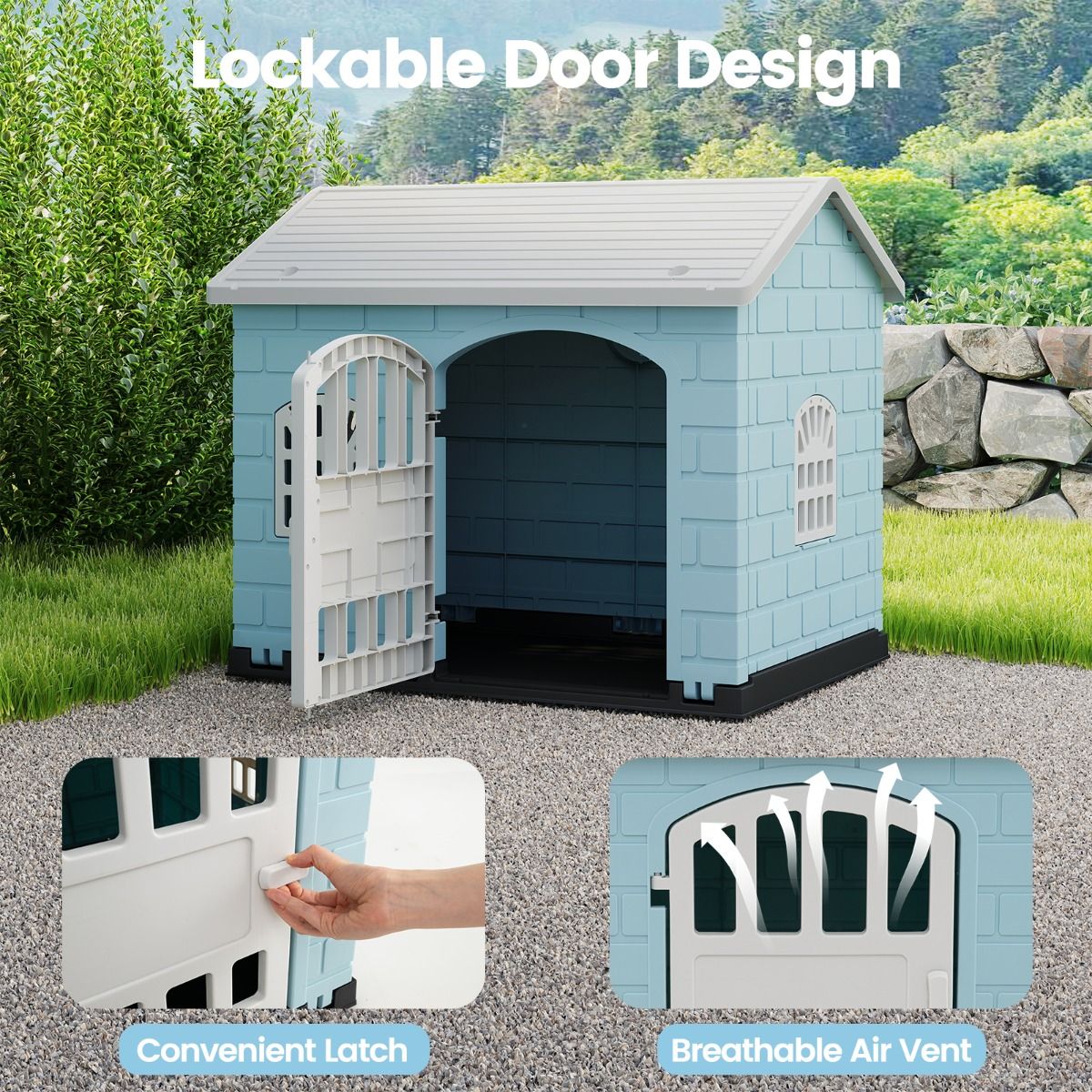 Niche pour chien Coast en plastique - Résistante aux intempéries - Porte verrouillable - Bleue