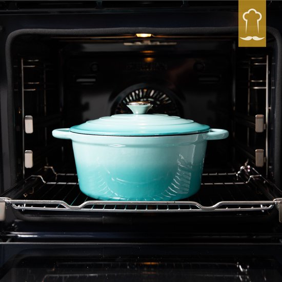 Casserole en fonte Chefarone 4,7 L - Sans PFAS - Casserole avec couvercle - Compatible avec toutes les sources de chaleur - Émaillée bleue