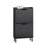 SoBuy FSR177-SCH Meuble à chaussures avec 2 abattants Meuble à chaussures étroit avec 4 étagères Meuble à chaussures noir