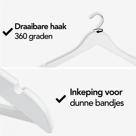 Infinity Goods 30 cintres en bois blanc - Cintre - Règle pour pantalons et encoches - Crochet en métal - Adultes - 30 pièces - Blanc