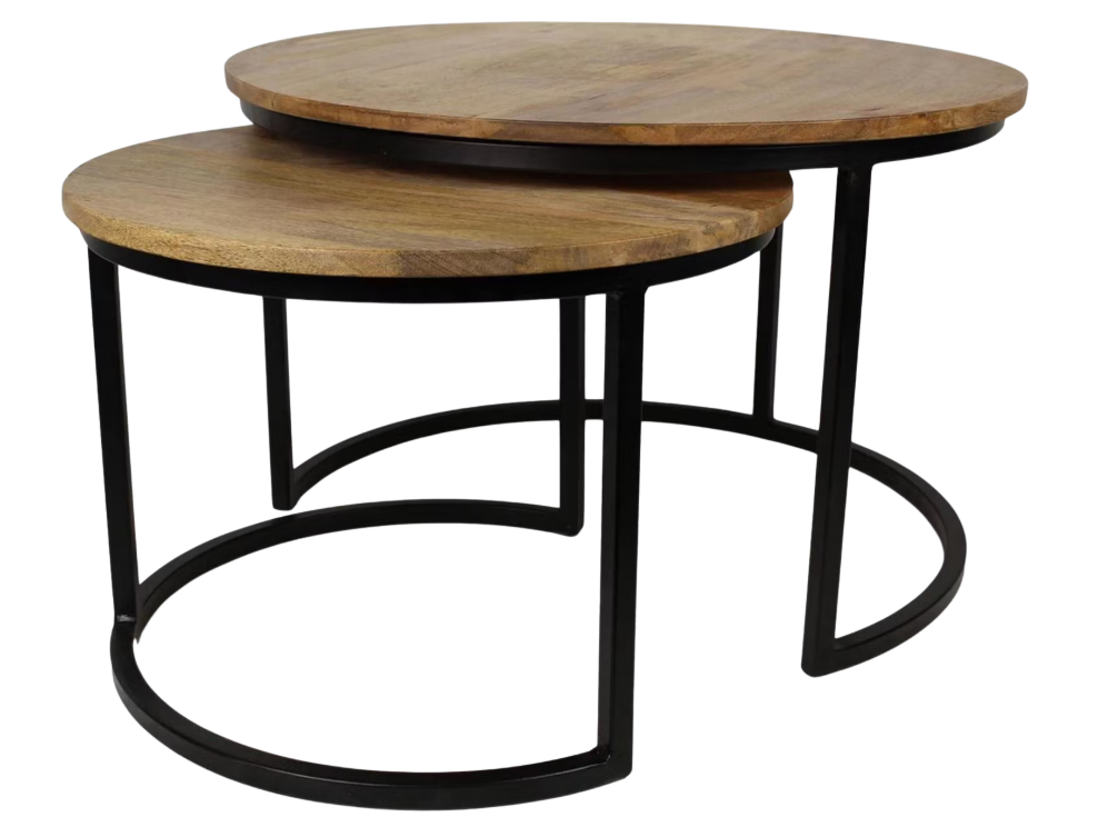 HSM Collection - Table basse Ronin - ensemble de 2 - 70×70×46 cm - Mangue/Métal - Naturel/Noir