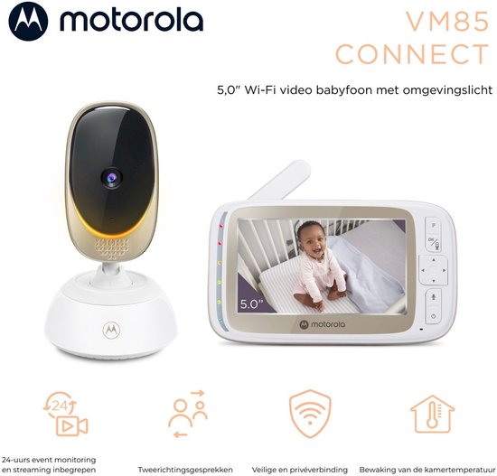 Écoute-bébé Motorola VM85 Connect avec écran 5 pouces, Wi-Fi, blanc