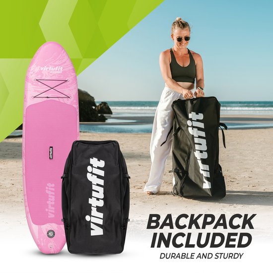 VirtuFit Cruiser Inflatable SUP Board 305 cm - Max. 180 kg - Kit complet - incluant siège de kayak, pagaie, pompe, sac et support GoPro - Stand Up Paddle Board - Rose