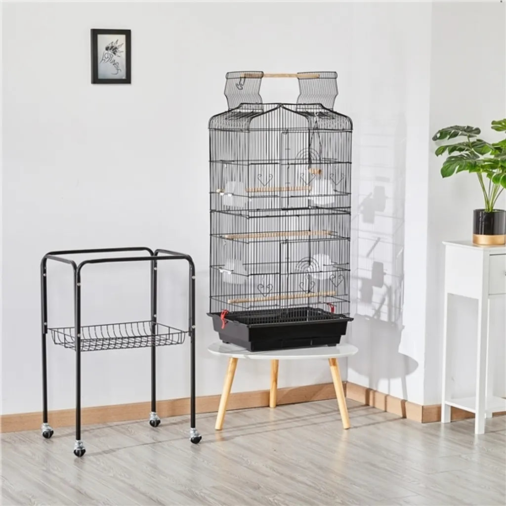 Cage à oiseaux Yaheetech XXL avec support et aire de jeux - Noir - 46 x 35 x 150,5 cm