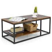 Table basse Coast - rectangulaire - 2 niveaux de rangement - marron rustique et noir - 105 x 50 x 42,5 cm