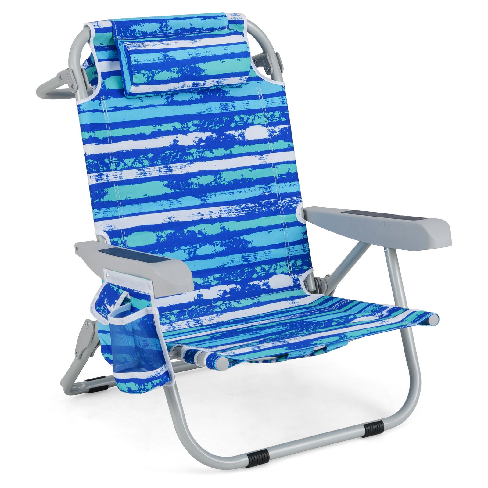 Chaise de plage pliable Coast - avec porte-gobelet et accoudoirs - 66 x 65 x 78 cm - Bleu