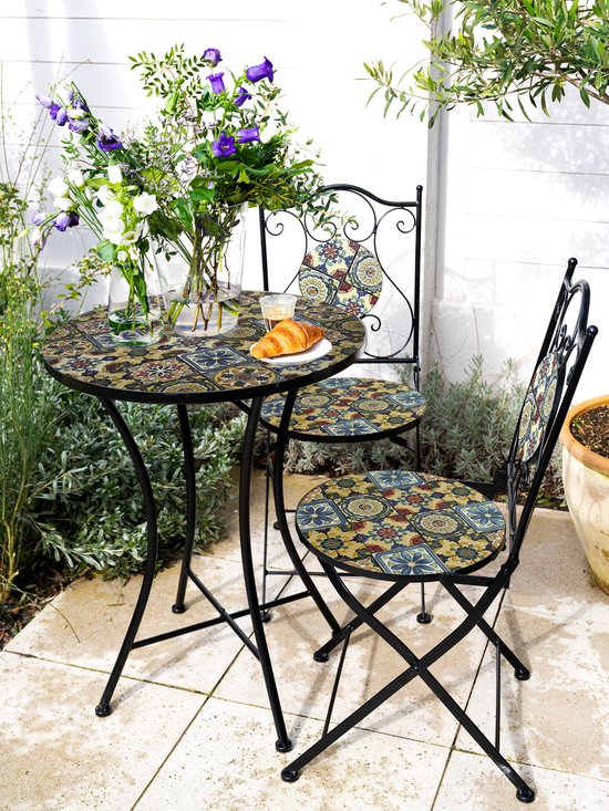 Table de bistrot AXI Amélie - Yellow Breeze – Table de jardin en métal – Ronde – 60 x 60 x 75 cm - Effet mosaïque – Incrustée de carreaux en céramique – Pour le jardin, la terrasse et le balcon