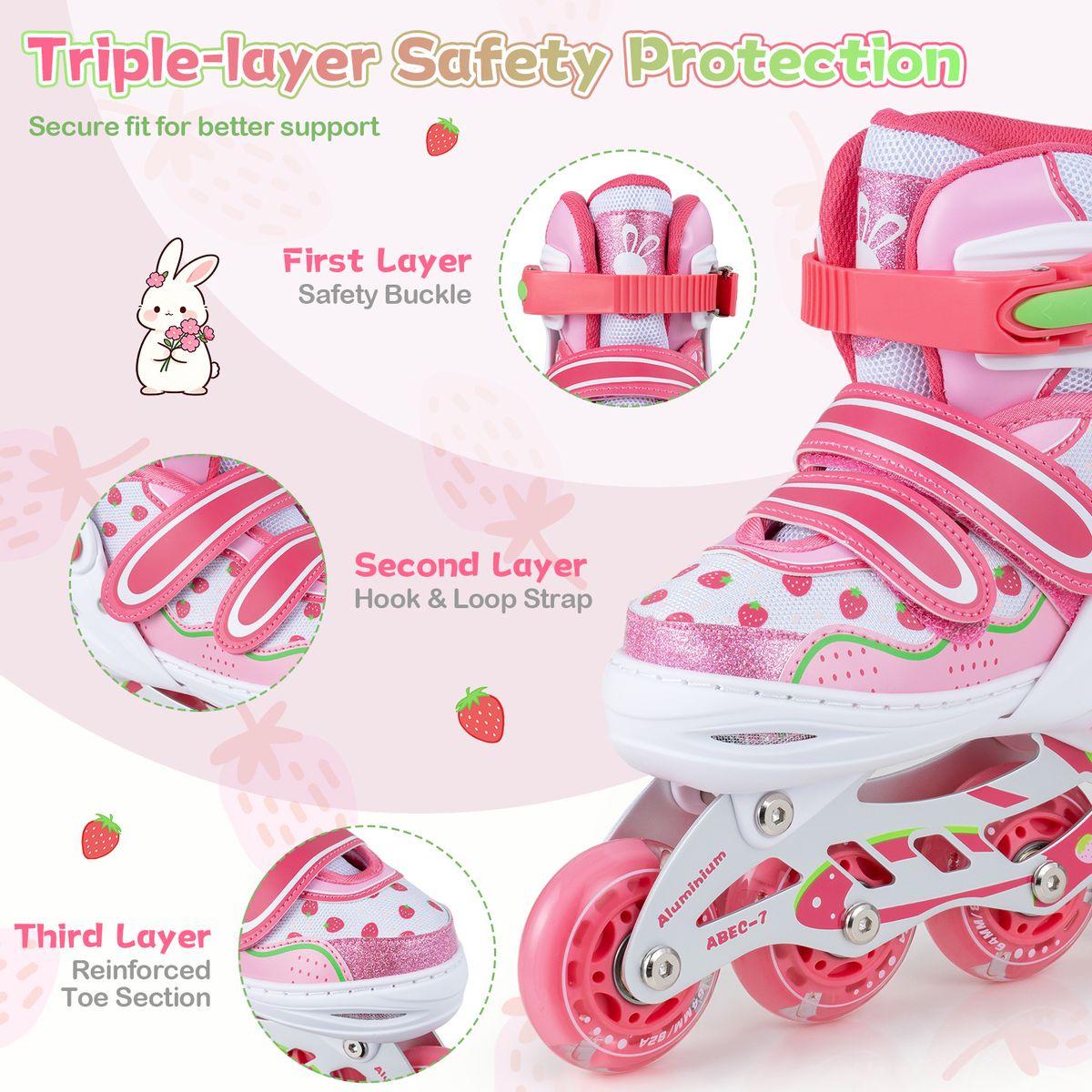 Rollers pour enfants Coast - Réglables sur 4 tailles - Roues lumineuses - Rose