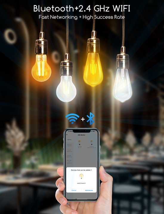 Aigostar 10YIE - ST64 - Éclairage intelligent - Ampoule E27 - Ø 6,4 cm - Contrôle via application - Intensité réglable - Ampoule intelligente - 6 W