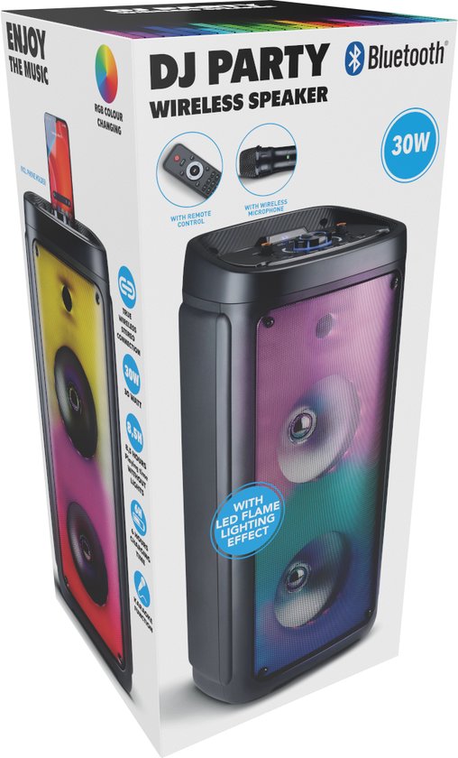 Enceinte Bluetooth avec microphone - Boîte de réception avec éclairage d'ambiance - Boîte à musique et Karaoké - Enceinte de réception avec entrées Bluetooth, Aux et USB - Facile à déplacer grâce à la poignée - Noir
