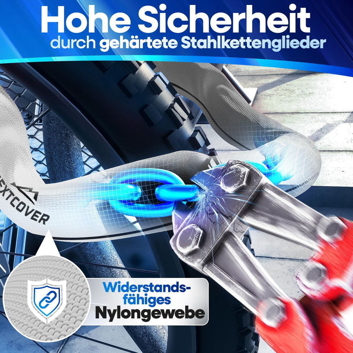 NEXTCOVER® Cadenas pour vélo LockOne avec code de combinaison I - Cadenas à combinaison [SAFESECURE] - Très robuste - 90 cm de long - Réfléchissant