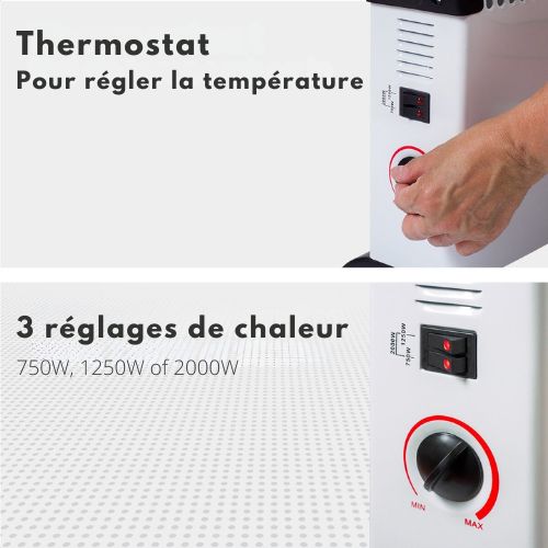 Auronic Chauffage électrique -  750/1250/2000 Watts - Thermostat réglable - Blanc