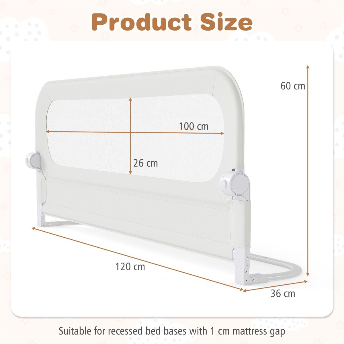 Barrière de lit pliable Coast - Réglable et repliable - Protection anti-chute pour lit d'enfant - Blanc / 120 cm