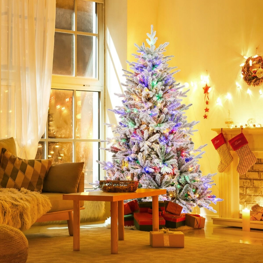 Sapin de Noël artificiel avec lumières LED - 186 cm - Vert/Blanc - Coast